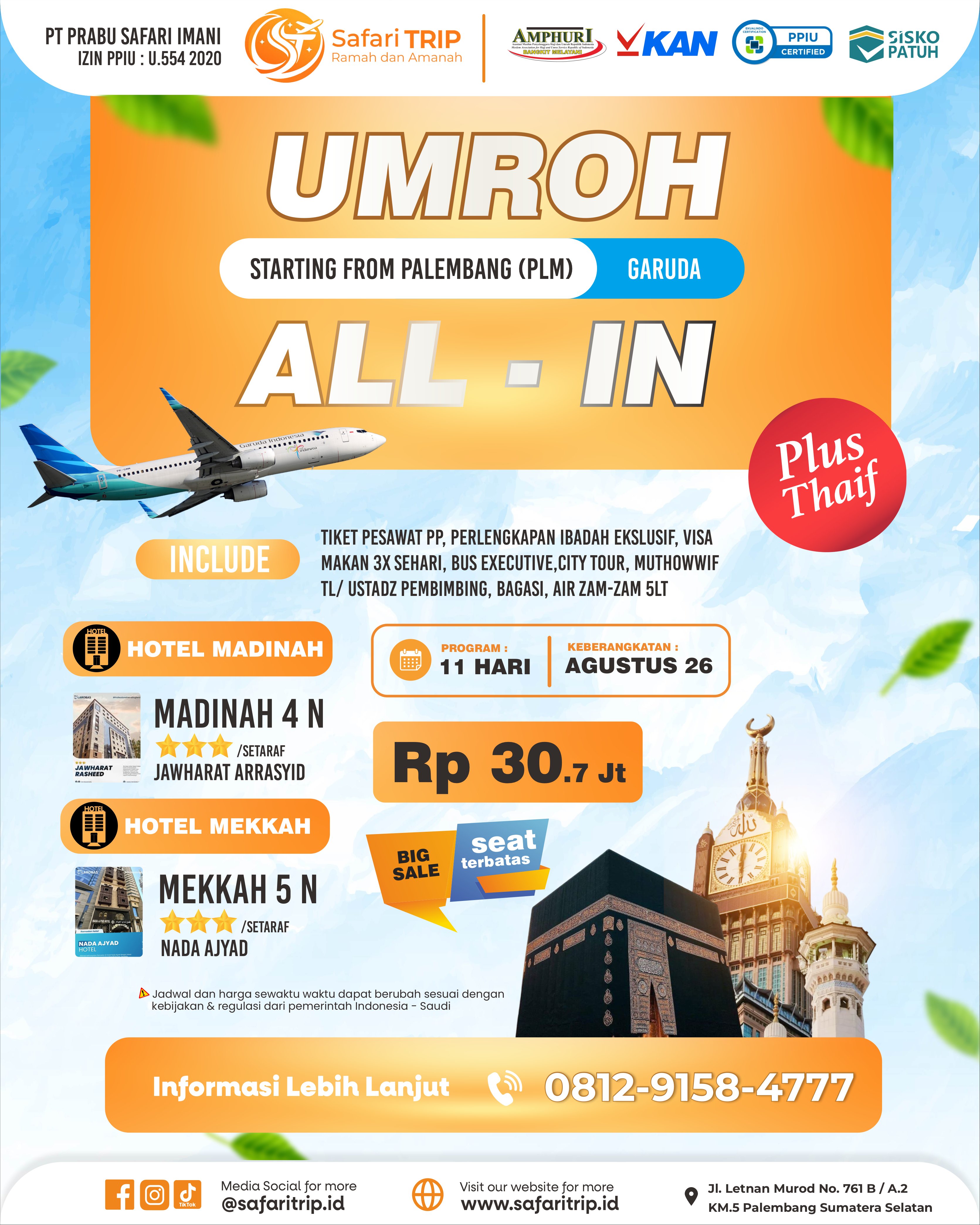 Flyer Paket Umroh 11 Hari Garuda Agustus 2026